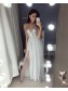 Sexy V-neck Sequins Long Prom Dresses Slit Evening Gowns Tulle Evening Dresses 996021540