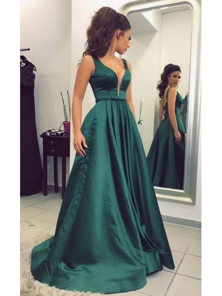 Elegant V-Neck Long Green Prom Evening Formal Dresses 996021541