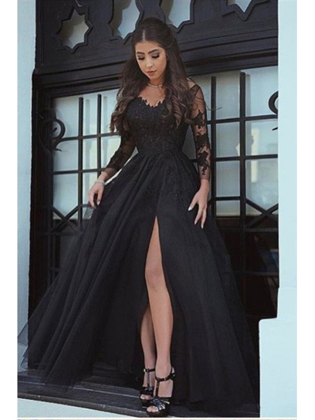 Long Sleeves V-Neck Lace Prom Evening Formal Dresses 996021557