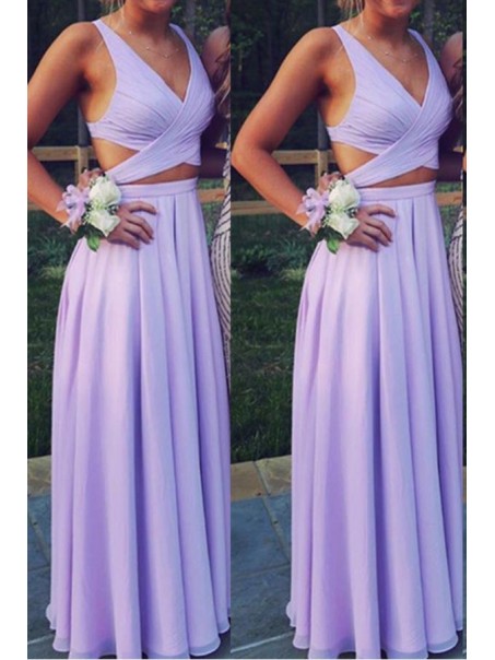 Two Pieces V-Neck Chiffon Long Prom Evening Formal Dresses 996021565