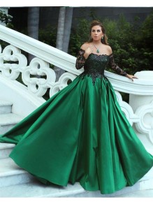Ball Gown Long Sleeves Lace Satin Prom Evening Formal Dresses 996021566