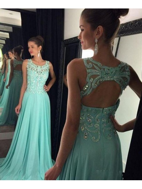 Elegant Beaded Long Chiffon Prom Evening Formal Dresses 996021567