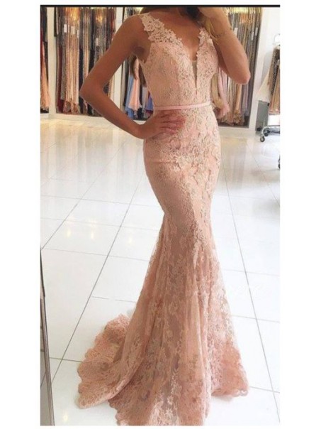Mermaid V-Neck Lace Long Prom Evening Formal Dresses 996021570