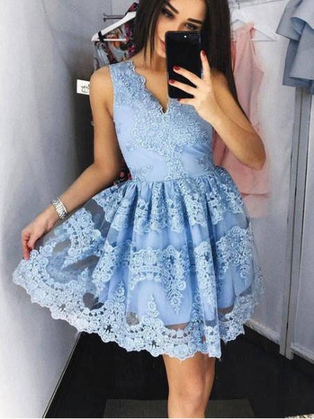 Short V-Neck Lace Homecoming Cocktail Prom Evening Dresses 996021572