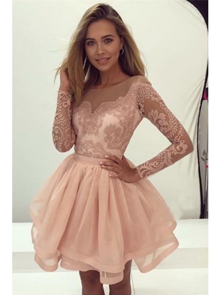 Short Lace Long Sleeves Prom Evening Party Dresses 996021578