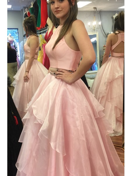 Two Pieces Pink Long Beaded Prom Dresses Evening Party Dresses 996021583