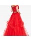 Long Red Two Pieces Lace Appliques and Tulle Prom Dresses Evening Gowns 996021599