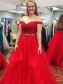 Long Red Two Pieces Lace Appliques and Tulle Prom Dresses Evening Gowns 996021599
