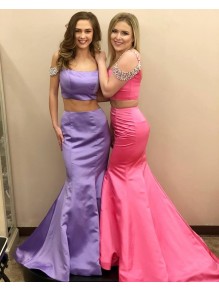 Mermaid Two Pieces Beaded Satin Long Prom Dresses Formal Evening Dresses 996021604