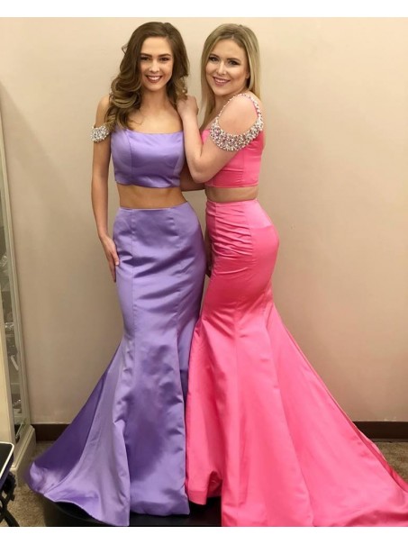 Mermaid Two Pieces Beaded Satin Long Prom Dresses Formal Evening Dresses 996021604 Mermaid Two Pieces Beaded Satin Long Prom Dresses Formal Evening Dresses 996021604