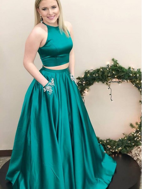 A-Line Two Pieces Beaded Long Prom Dresses Formal Evening Dresses with Pocket 996021605 A-Line Two Pieces Beaded Long Prom Dresses Formal Evening Dresses with Pocket 996021605