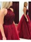 Ball Gown Hatler Beaded Long Burgundy Prom Dresses Formal Evening Dresses 996021606
