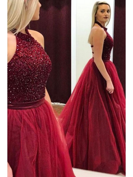 Ball Gown Hatler Beaded Long Burgundy Prom Dresses Formal Evening Dresses 996021606 Ball Gown Hatler Beaded Long Burgundy Prom Dresses Formal Evening Dresses 996021606