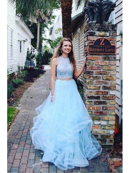Elegant Two Pieces Light Blue Lace Tulle Long Prom Dresses Formal Evening Dresses 996021611