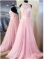 A-Line Halter Long Pink Lace Prom Dresses Formal Evening Dresses 996021615