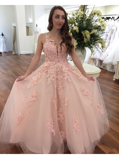 Long Pink Lace Tulle Prom Dresses Formal Evening Dresses 996021619 Long Pink Lace Tulle Prom Dresses Formal Evening Dresses 996021619