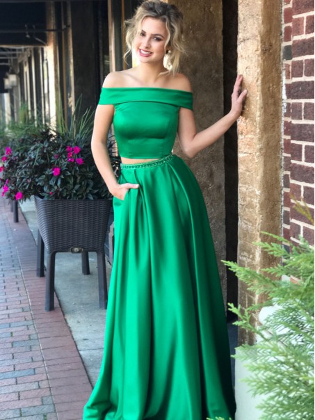 Two Pieces Long Green Beaded Prom Dresses Formal Evening Dresses 996021624