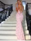 Long Pink Mermaid Lace Prom Dresses Formal Evening Dresses 996021633