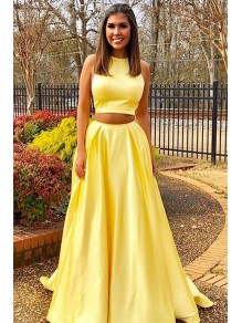 Long Yellow Two Pieces Prom Dresses Formal Evening Dresses 996021642