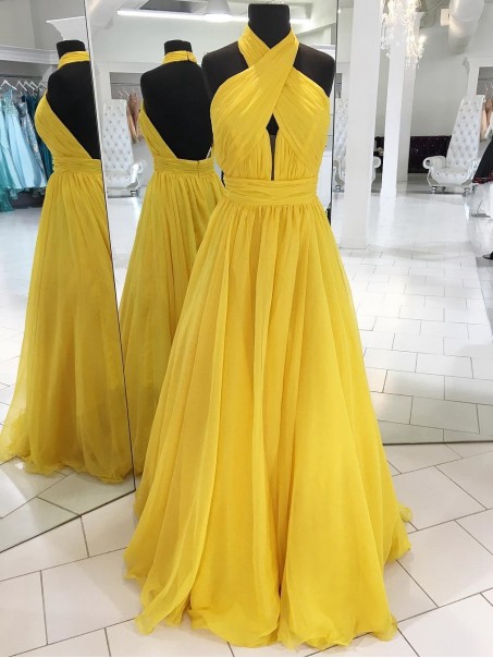 Long Yellow Halter Chiffon Prom Dresses Formal Evening Dresses 996021643 Long Yellow Halter Chiffon Prom Dresses Formal Evening Dresses 996021643