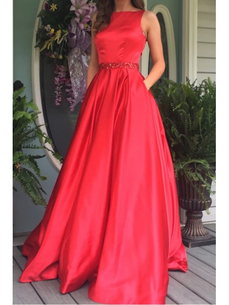 A-Line Long Red Beaded Prom Dresses Formal Evening Dresses 996021647