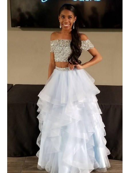 Two Pieces Beaded Off-the-Shoulder Long Prom Dresses Formal Evening Dresses 996021655 Two Pieces Beaded Off-the-Shoulder Long Prom Dresses Formal Evening Dresses 996021655