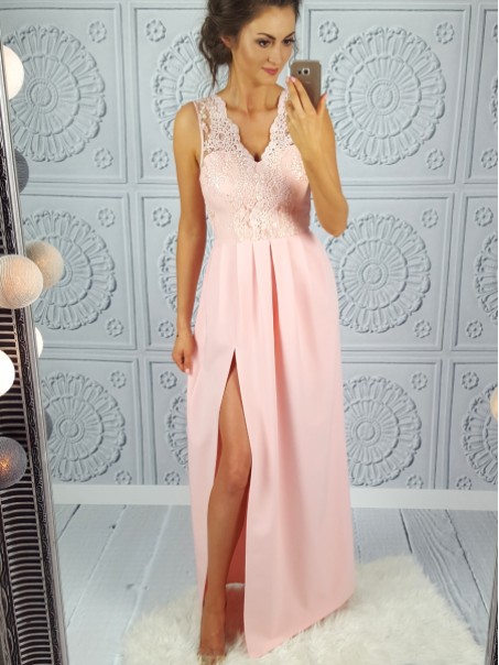 Long Pink V-Neck Lace Prom Dresses Formal Evening Dresses 996021656 Long Pink V-Neck Lace Prom Dresses Formal Evening Dresses 996021656