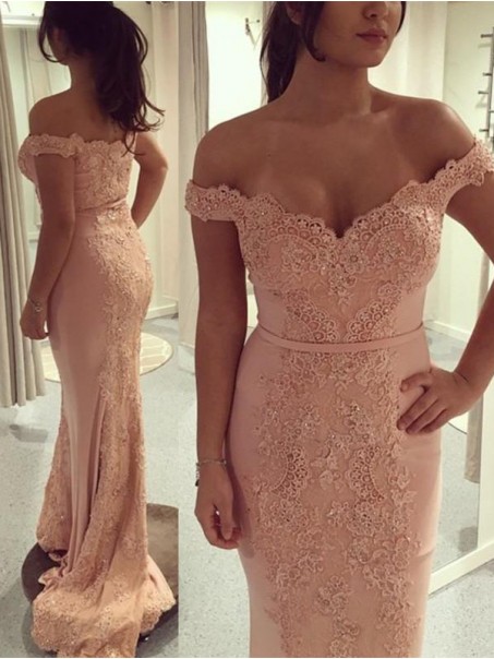 Mermaid Off-the-Shoulder Lace Long Prom Dresses Formal Evening Dresses 996021657