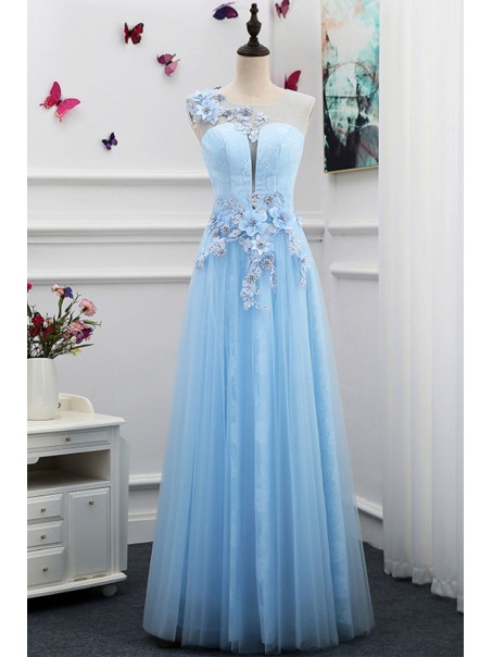 Long Blue Lace Tulle Prom Dresses Formal Evening Dresses 996021659 Long Blue Lace Tulle Prom Dresses Formal Evening Dresses 996021659