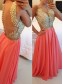Gold Coral Long See Through Prom Evening Formal Dresses 99602167