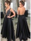 A-Line V-Neck Beaded Long Black Prom Dresses Formal Evening Dresses 996021673