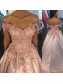 Ball Gown Off-the-Shoulder Lace Satin Long Prom Dresses Formal Evening Dresses 996021675