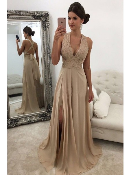 Beaded Chiffon V-Neck Long Prom Dresses Formal Evening Dresses 996021676 Beaded Chiffon V-Neck Long Prom Dresses Formal Evening Dresses 996021676