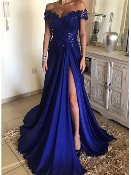 A-Line Long Blue Lace Off-the-Shoulder Prom Dresses Formal Evening Dresses 996021695 A-Line Long Blue Lace Off-the-Shoulder Prom Dresses Formal Evening Dresses 996021695