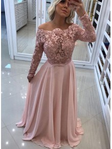 Long Sleeves Lace Off-the-Shoulder Prom Dresses Formal Evening Dresses 996021699
