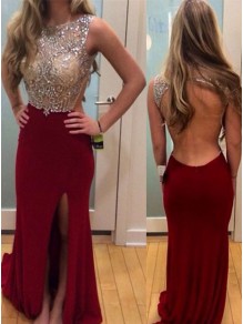 Beaded Backless Long Red Prom Evening Formal Dresses 99602170
