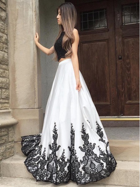 Black White Lace Two Pieces Prom Dresses Formal Evening Dresses 996021703 Black White Lace Two Pieces Prom Dresses Formal Evening Dresses 996021703