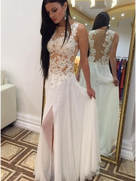 Long White Lace Appliques Long Prom Evening Formal Dresses 99602173