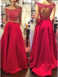 Two Pieces Off-the-Shoulder Red Beaded Long Prom Evening Formal Dresses 99602175 Two Pieces Off-the-Shoulder Red Beaded Long Prom Evening Formal Dresses 99602175