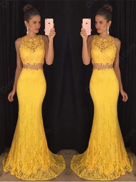 Two Pieces Yellow Lace Mermaid Long Prom Evening Formal Dresses 99602180 Two Pieces Yellow Lace Mermaid Long Prom Evening Formal Dresses 99602180