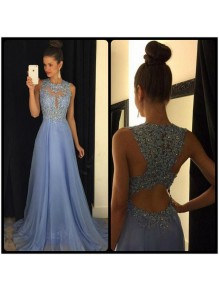 A-Line Lace Appliques Top Long Blue Prom Evening Formal Dresses 99602181
