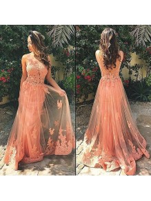 Sexy Lace Appliques Tulle Long Prom Dresses Evening Gowns 99602182