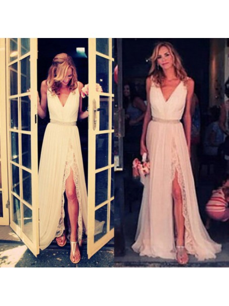 Sheath/Column V-Neck Front Split Lace Chiffon Prom Evening Formal Dresses 99602191 Sheath/Column V-Neck Front Split Lace Chiffon Prom Evening Formal Dresses 99602191