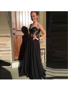 Long Black Lace Top Prom Dresses Sweetheart Evening Gowns 99602195