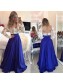 Royal Blue White Long Sleeves Prom Dresses Evening Gowns 99602203