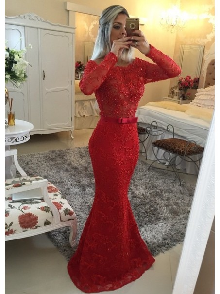 Red Long Sleeves Lace Mermaid Prom Dresses Evening Gowns 99602207 Red Long Sleeves Lace Mermaid Prom Dresses Evening Gowns 99602207