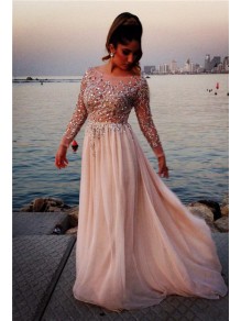 Beaded Long Sleeves Chiffon Prom Dresses Evening Gowns 99602210