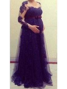 Long Sleeves Purple Lace Maternity Dresses Evening Gowns 99602216