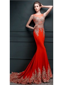 Trumpet/Mermaid God Lace Appliques Long Red Prom Dresses Evening Gowns 99602221