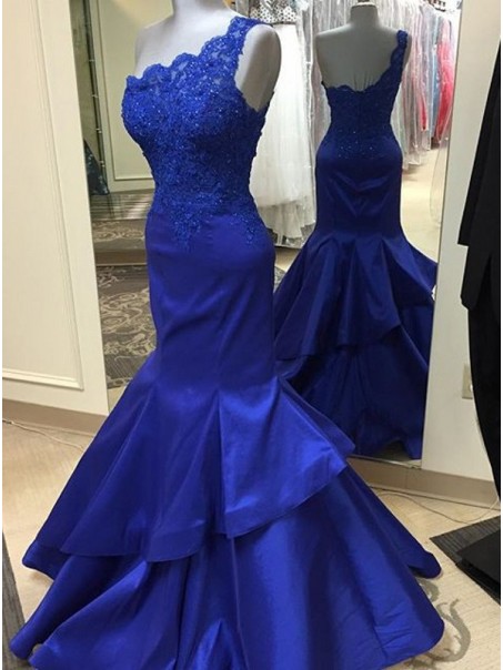 Trumpet/Mermaid Royal Blue One-Shoulder Lace Appliques Top Long Prom Dresses Evening Gowns 99602222 Trumpet/Mermaid Royal Blue One-Shoulder Lace Appliques Top Long Prom Dresses Evening Gowns 99602222